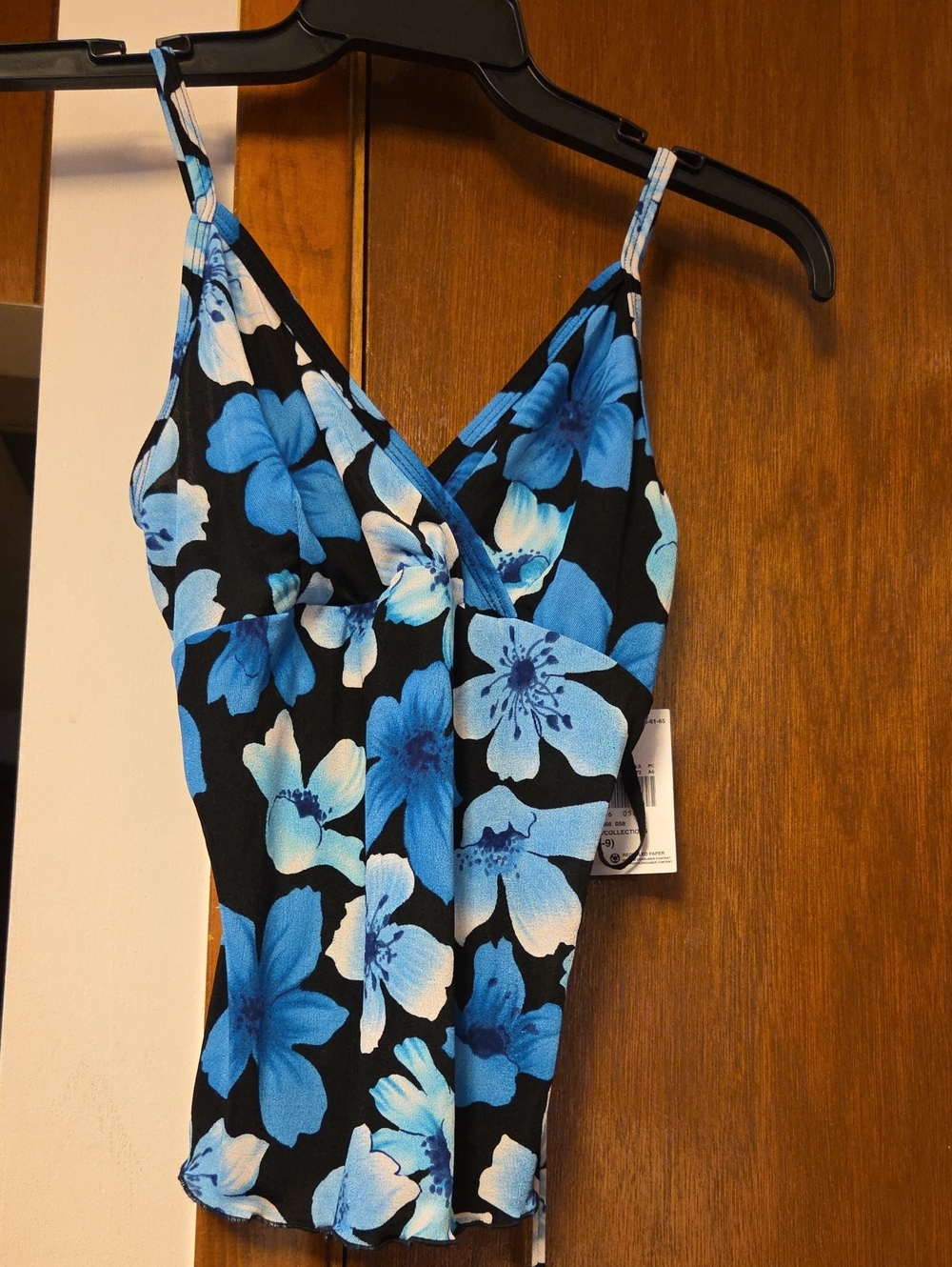 JUNIORS Blue Floral Spaghetti Strap Tank Top